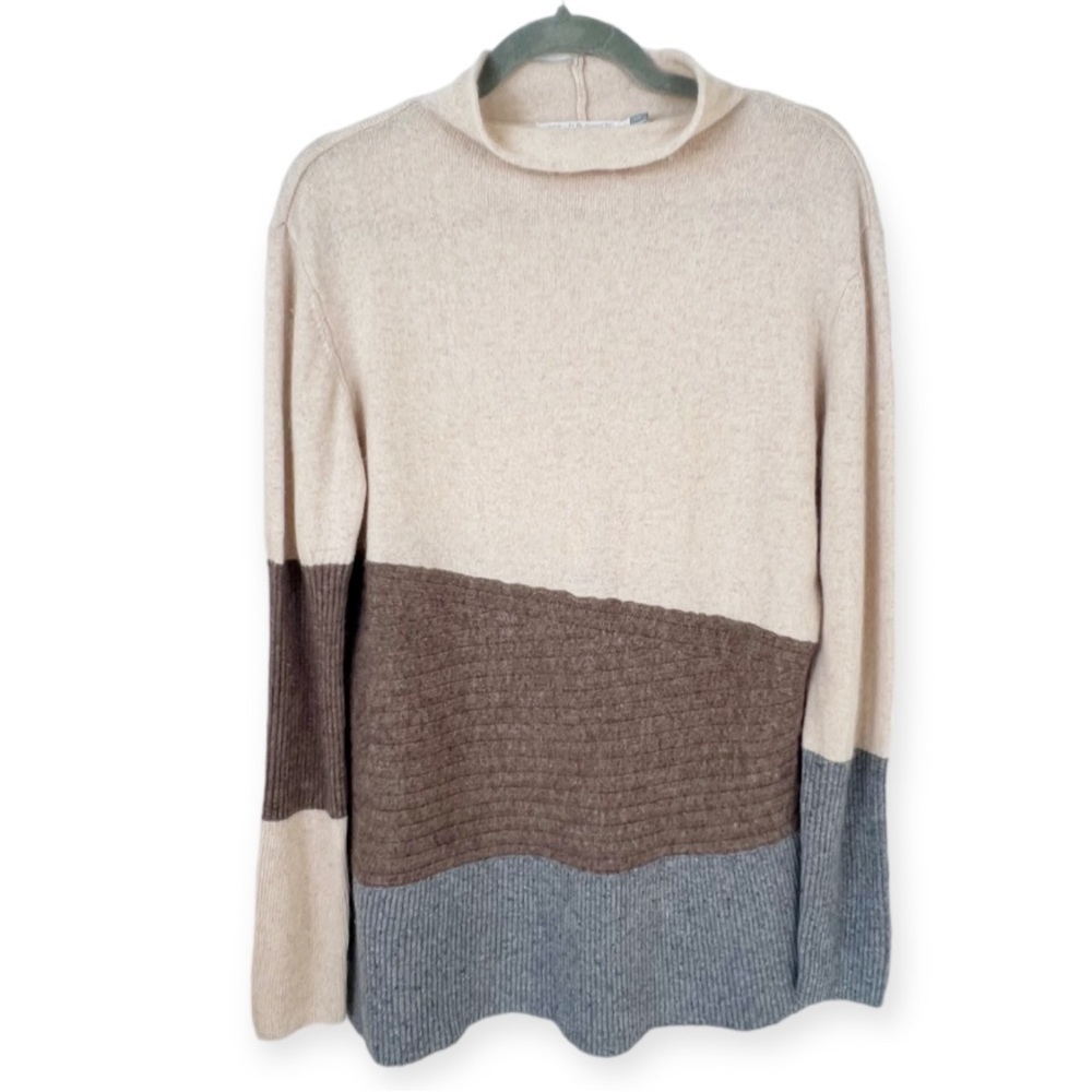 Stitch & Needle 100% Cashmere Sweater Tan Brown Gray Small Modern